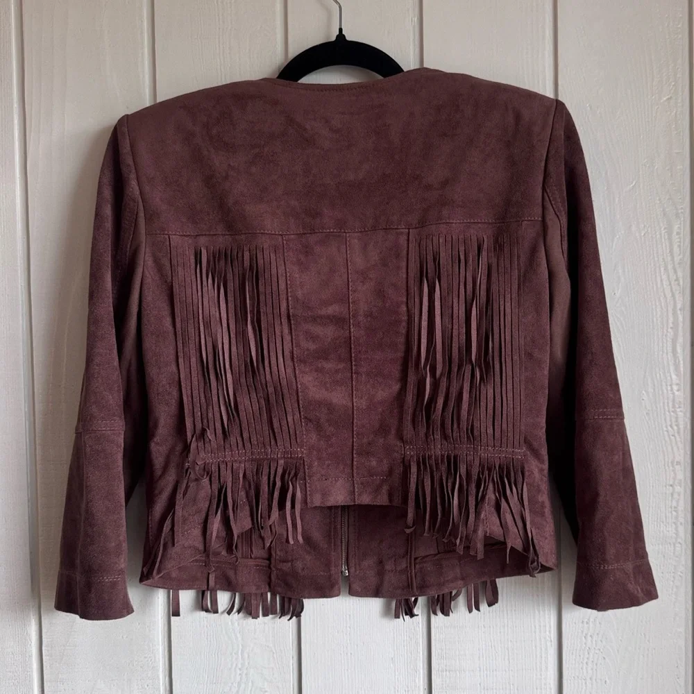 BCBG MaxAzria Brown Microsuede Fringe Jacket